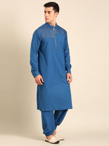 Blue Malai Cotton Kurta Set - MMK0630