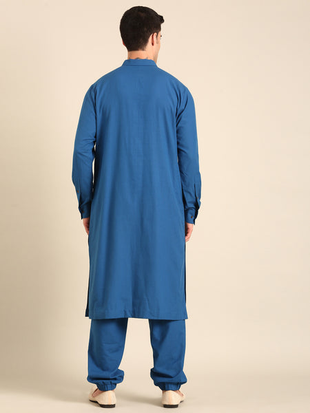 Blue Malai Cotton Kurta Set - MMK0630