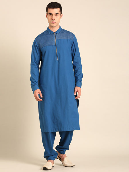 Blue Malai Cotton Kurta Set - MMK0630