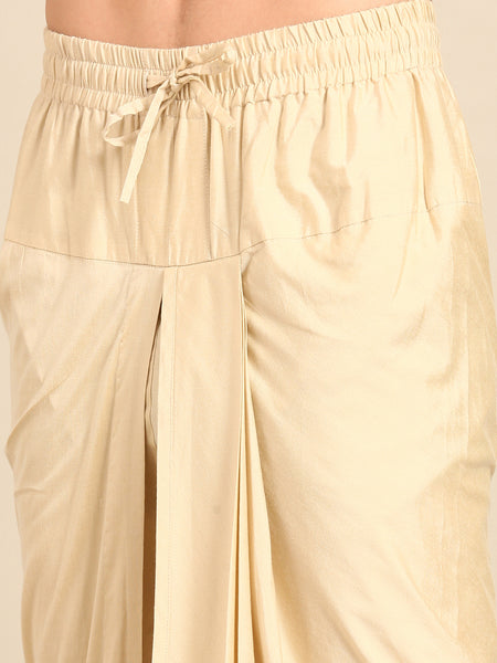 Beige Gold Silk Banares Kurta Set - MMK0632