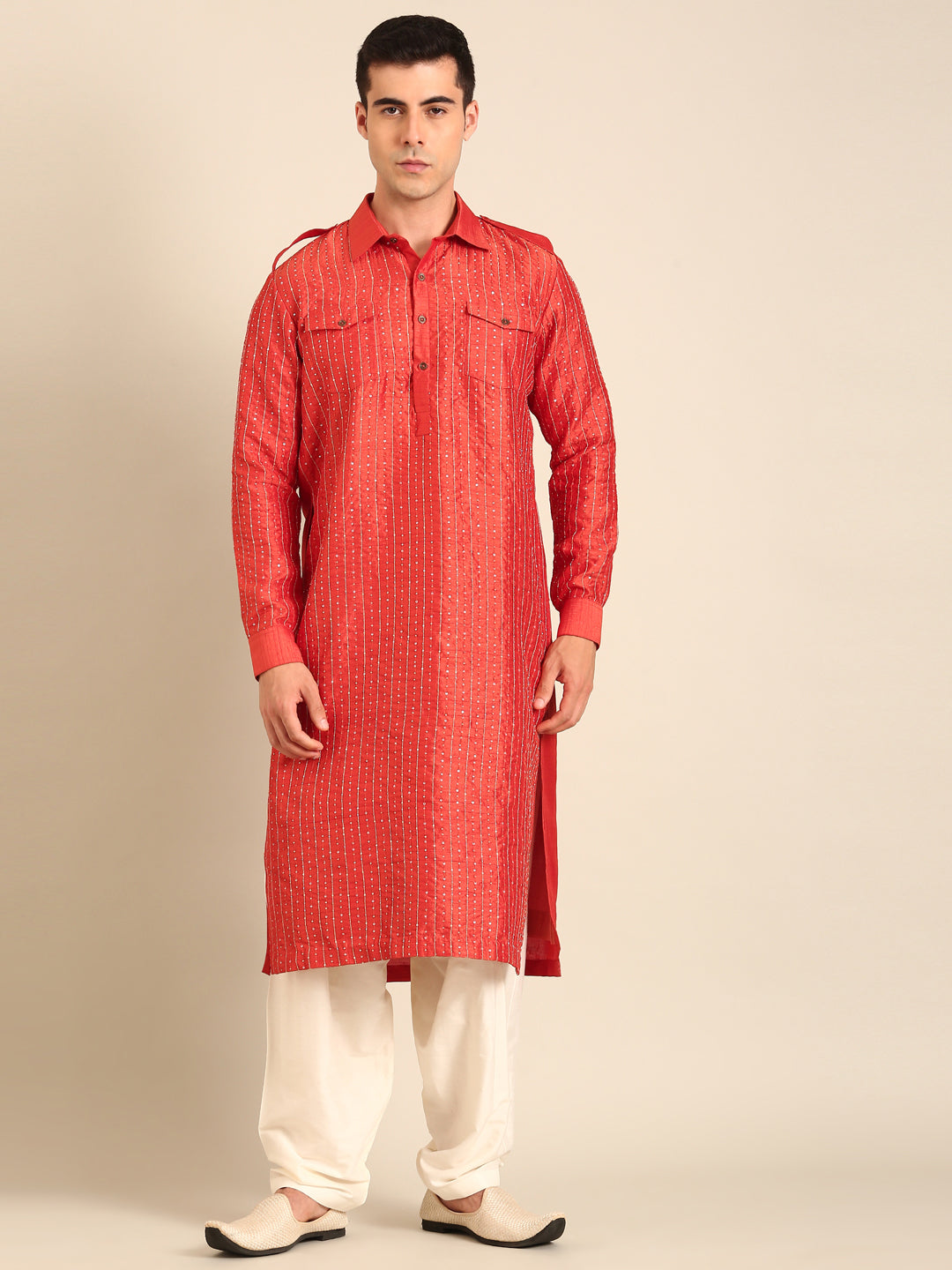 Rust Orange Bemberg Silk Kurta Set - MMK0633