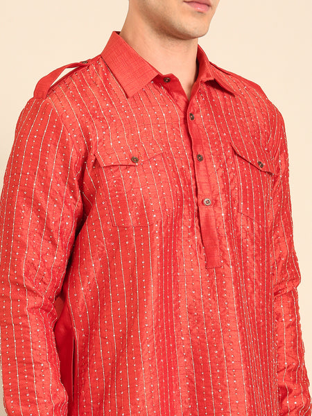 Rust Orange Bemberg Silk Kurta Set - MMK0633