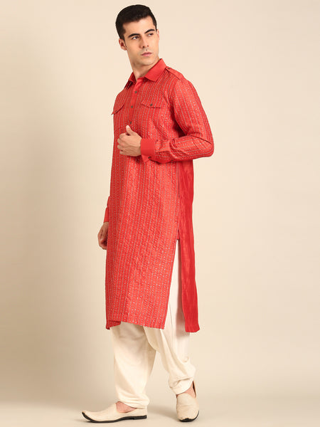 Rust Orange Bemberg Silk Kurta Set - MMK0633