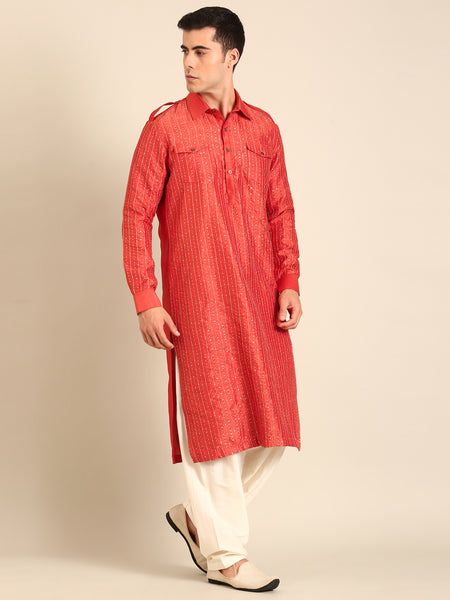 Rust Orange Bemberg Silk Kurta Set - MMK0633