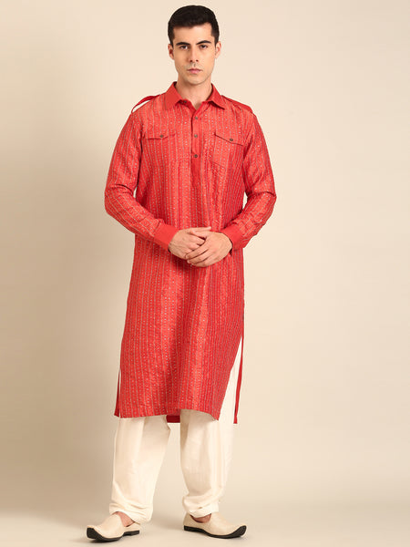 Rust Orange Bemberg Silk Kurta Set - MMK0633