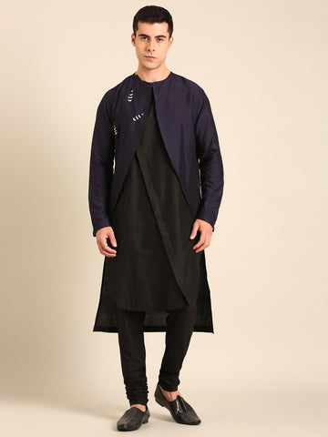 Blue-Black Silk Cotton Kurta Set - MMK0636