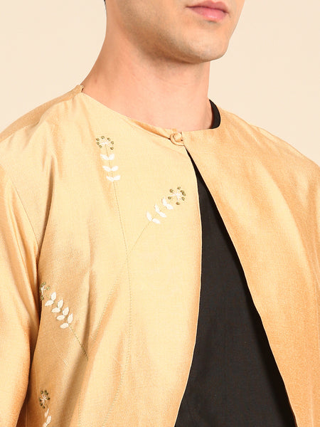 Gold-Black Silk Cotton Kurta Set - MMK0637