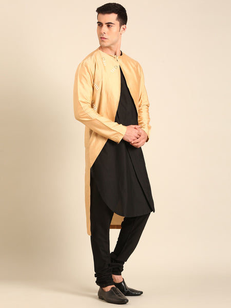 Gold-Black Silk Cotton Kurta Set - MMK0637
