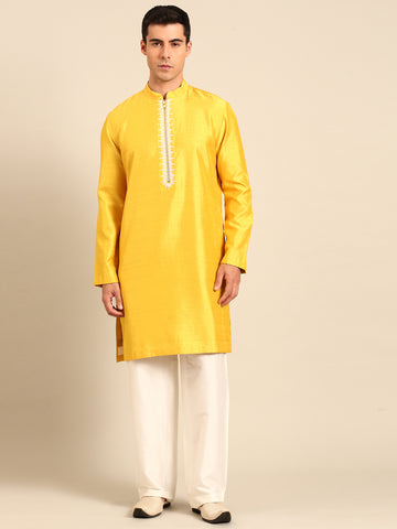 Yellow Bemberg Silk Kurta Set - MMK0638