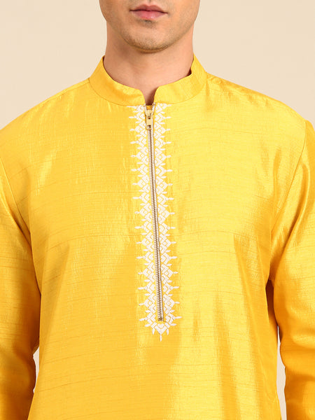 Yellow Bemberg Silk Kurta Set - MMK0638