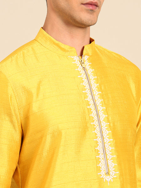 Yellow Bemberg Silk Kurta Set - MMK0638