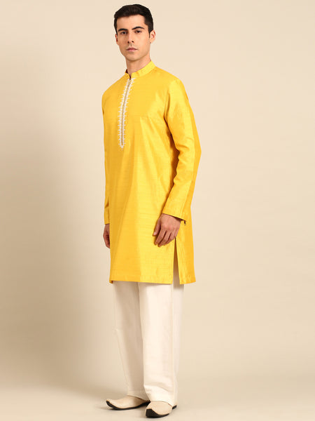 Yellow Bemberg Silk Kurta Set - MMK0638