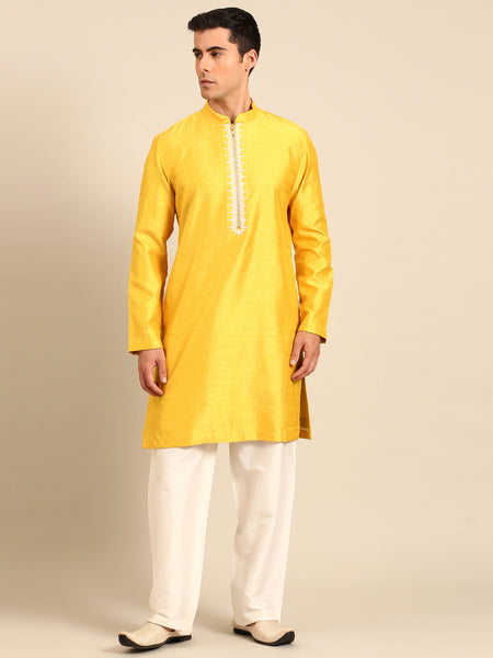 Yellow Bemberg Silk Kurta Set - MMK0638