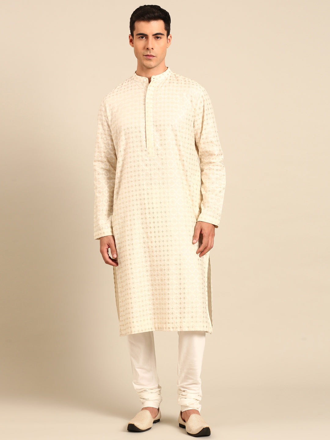 Ivory Chanderi Jaquard Kurta Set - MMK0640