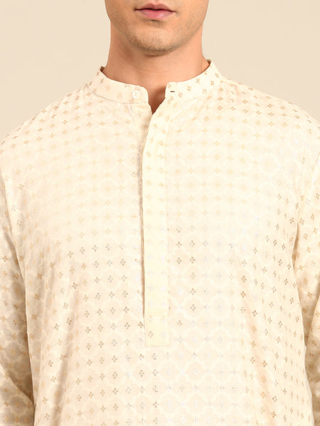 Ivory Chanderi Jaquard Kurta Set - MMK0640