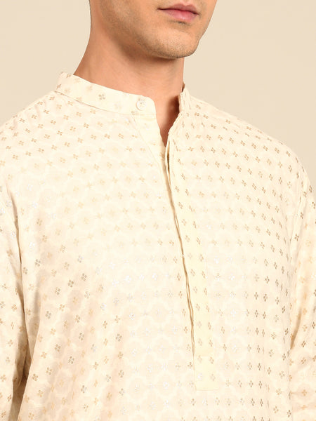 Ivory Chanderi Jaquard Kurta Set - MMK0640