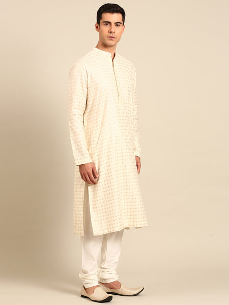 Ivory Chanderi Jaquard Kurta Set - MMK0640
