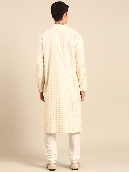 Ivory Chanderi Jaquard Kurta Set - MMK0640