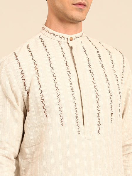 Beige Linen Jacquard Kurta set - MMK0642