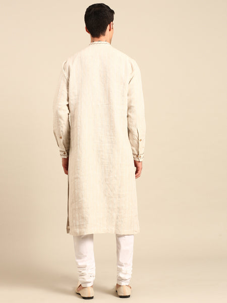 Beige Linen Jacquard Kurta set - MMK0642