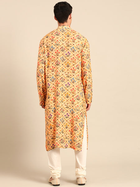 Light Yellow Printed Muslin Kurta Set - MMK0646