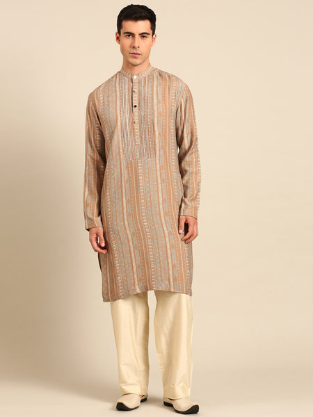 Brown Blue Muslin Kurta Set - MMK0647