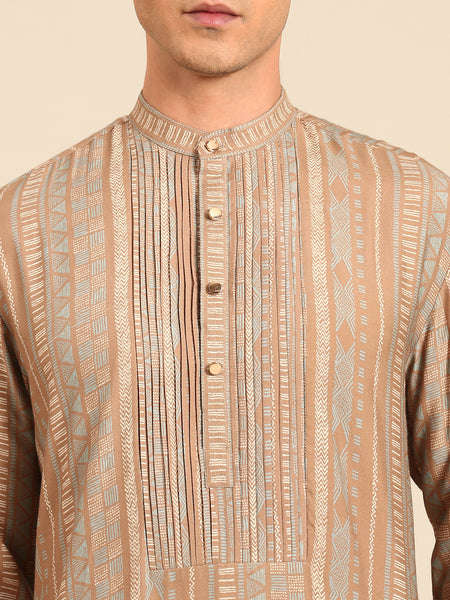 Brown Blue Muslin Kurta Set - MMK0647