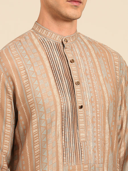 Brown Blue Muslin Kurta Set - MMK0647