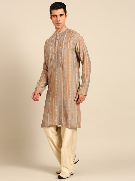 Brown Blue Muslin Kurta Set - MMK0647
