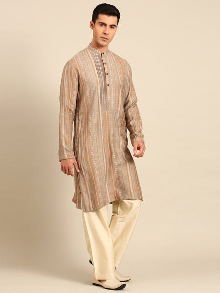 Brown Blue Muslin Kurta Set - MMK0647