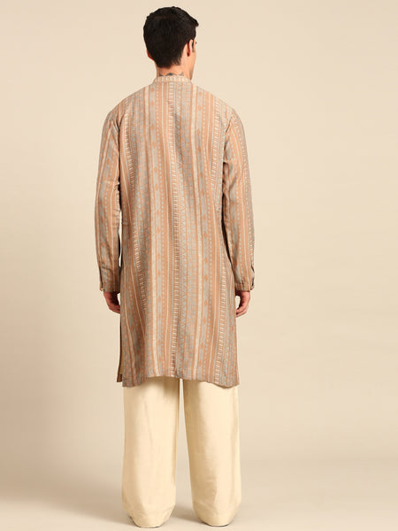 Brown Blue Muslin Kurta Set - MMK0647