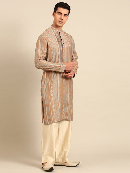 Brown Blue Muslin Kurta Set - MMK0647