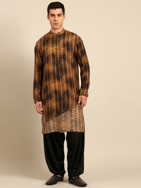 Brown Black Muslin Kurta Set - MMK0650