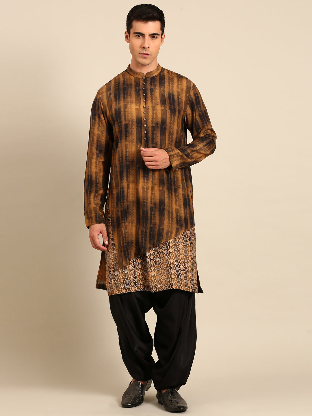 Brown Black Muslin Kurta Set - MMK0650