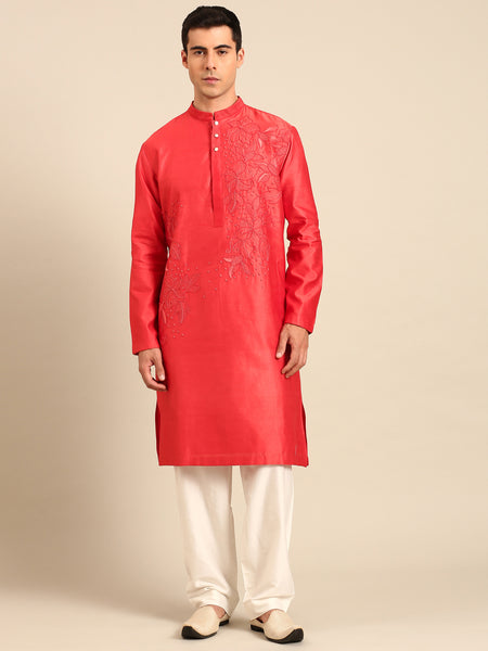 Rust Orange Chanderi Kurta Set - MMK0651