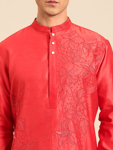 Rust Orange Chanderi Kurta Set - MMK0651