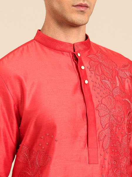 Rust Orange Chanderi Kurta Set - MMK0651