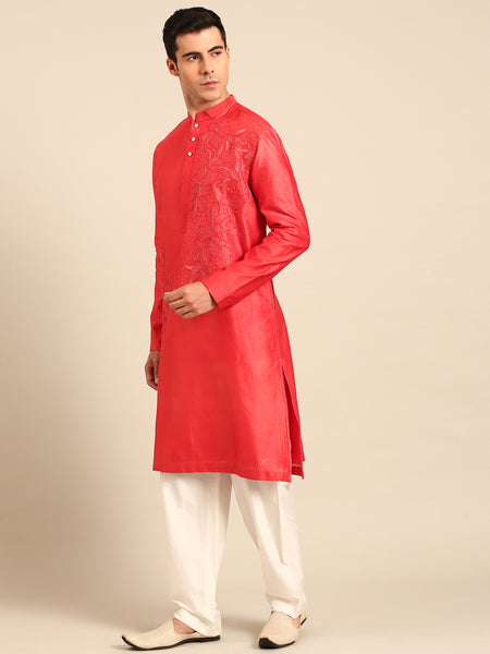 Rust Orange Chanderi Kurta Set - MMK0651