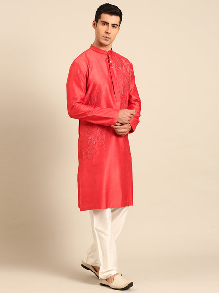 Rust Orange Chanderi Kurta Set - MMK0651