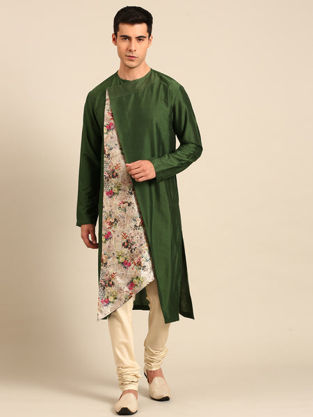 Green Printed Silk Chanderi Kurta Set - MMK0653