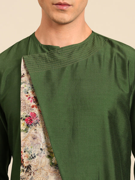 Green Printed Silk Chanderi Kurta Set - MMK0653