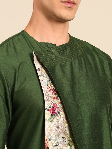 Green Printed Silk Chanderi Kurta Set - MMK0653