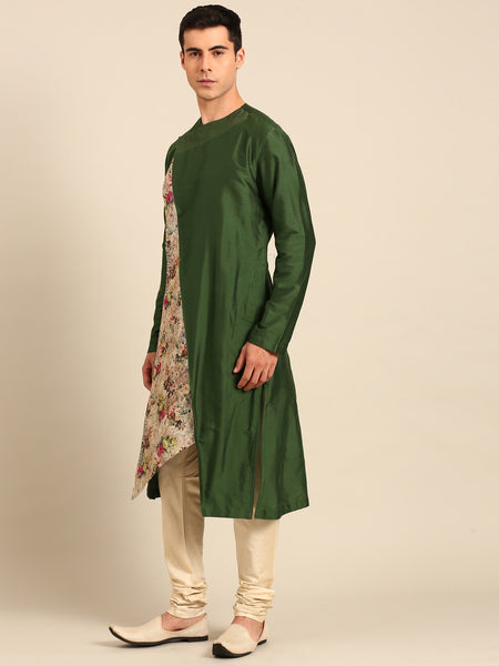 Green Printed Silk Chanderi Kurta Set - MMK0653