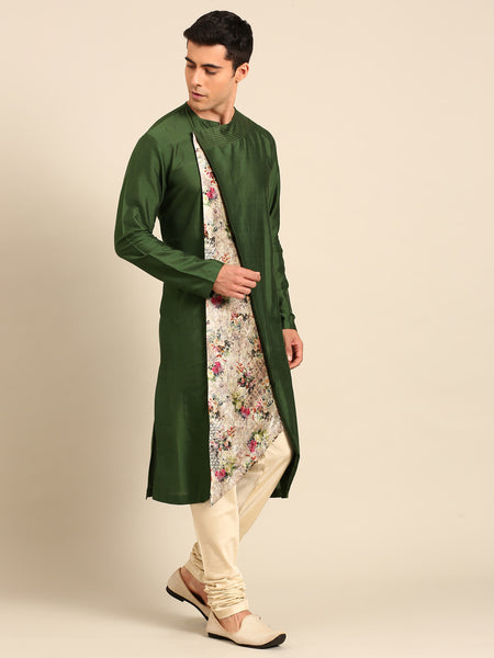 Green Printed Silk Chanderi Kurta Set - MMK0653