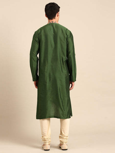 Green Printed Silk Chanderi Kurta Set - MMK0653