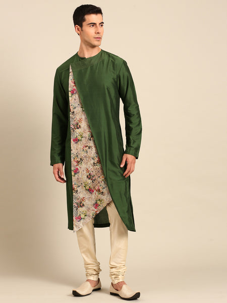 Green Printed Silk Chanderi Kurta Set - MMK0653