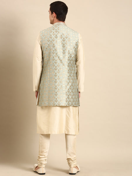 Pista Green Banarasi Silk Jacquard Long Open  Jacket - MMLOJ011