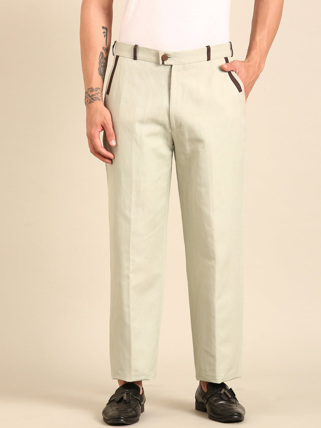 Green 100 % Linen Trouser - MMP0135