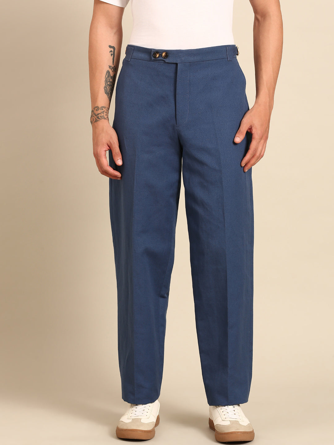 Blue 100% Linen Trousers  - MMP0139