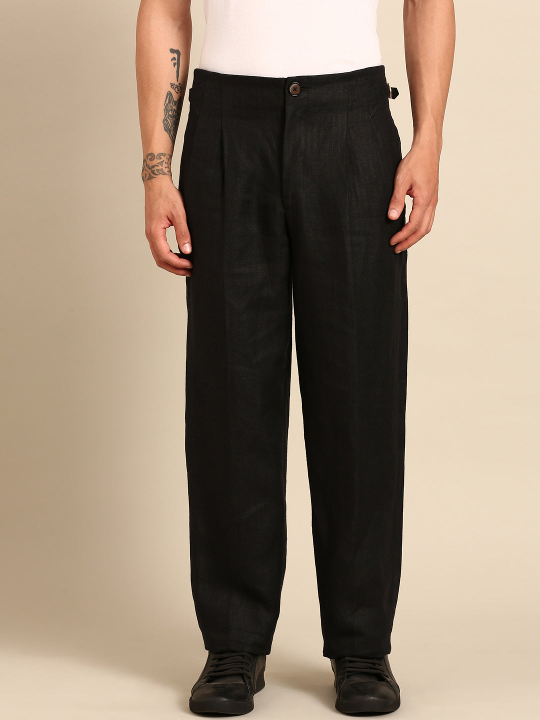 Black 100% Linen Trousers  - MMP0144